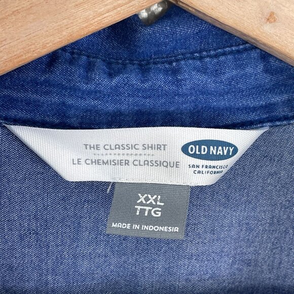 Old Navy Womens Plus XXL Blue Classic Button Up Chambray Shirt Long Sleeve Top - Picture 4 of 9